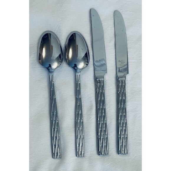 Oleg Cassini EKCO Stainless Flatware Replacement Soup Spoon (2) Dinner Knife (2) - Picture 2 of 8